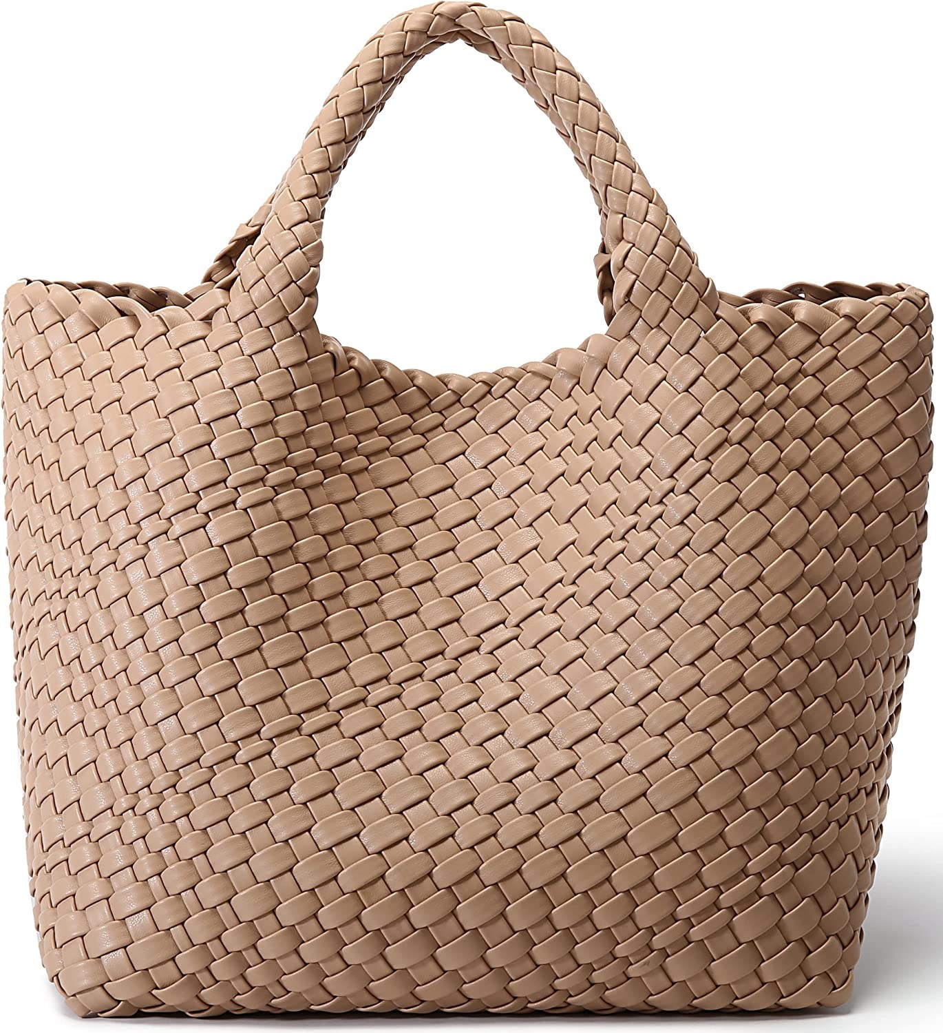 Queenoris Women's Woven Bag, Faux Leather Tote Large Summer Beach Travel Tote and Wallet Vintage Handmade Shoulder Bag