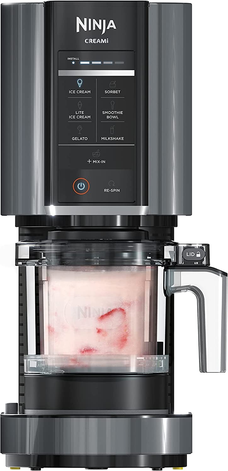 Ninja NC299AMZ CREAMi Ice Cream Maker, for Gelato, Mix-ins, Milkshakes, Sorbet, Smoothie Bowls & More, 7 One-Touch Programs, with (1) Pint Container & Lid, Compact Size, Perfect for Kids, Matte Black